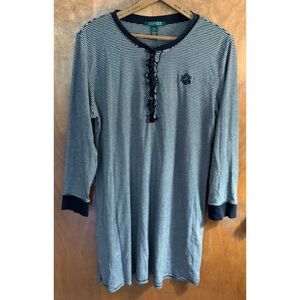 Lauren Ralph Lauren Black & White striped Long Sleeve Knit Sweater Dress Logo XL